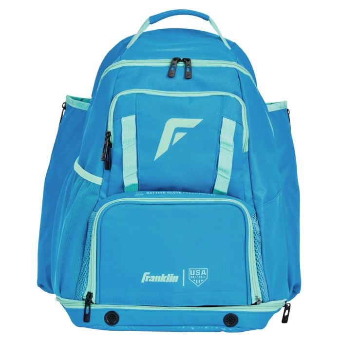 Franklin Sports USA SB Gameday Fastpitch Softball Backpack – Blue/Mint – Adult & Youth Equipment Bag