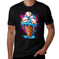 Baseball Ice Cream Funny Ice Cream Baseball Drip Watercolor  Ribbed Collar T-Shirt