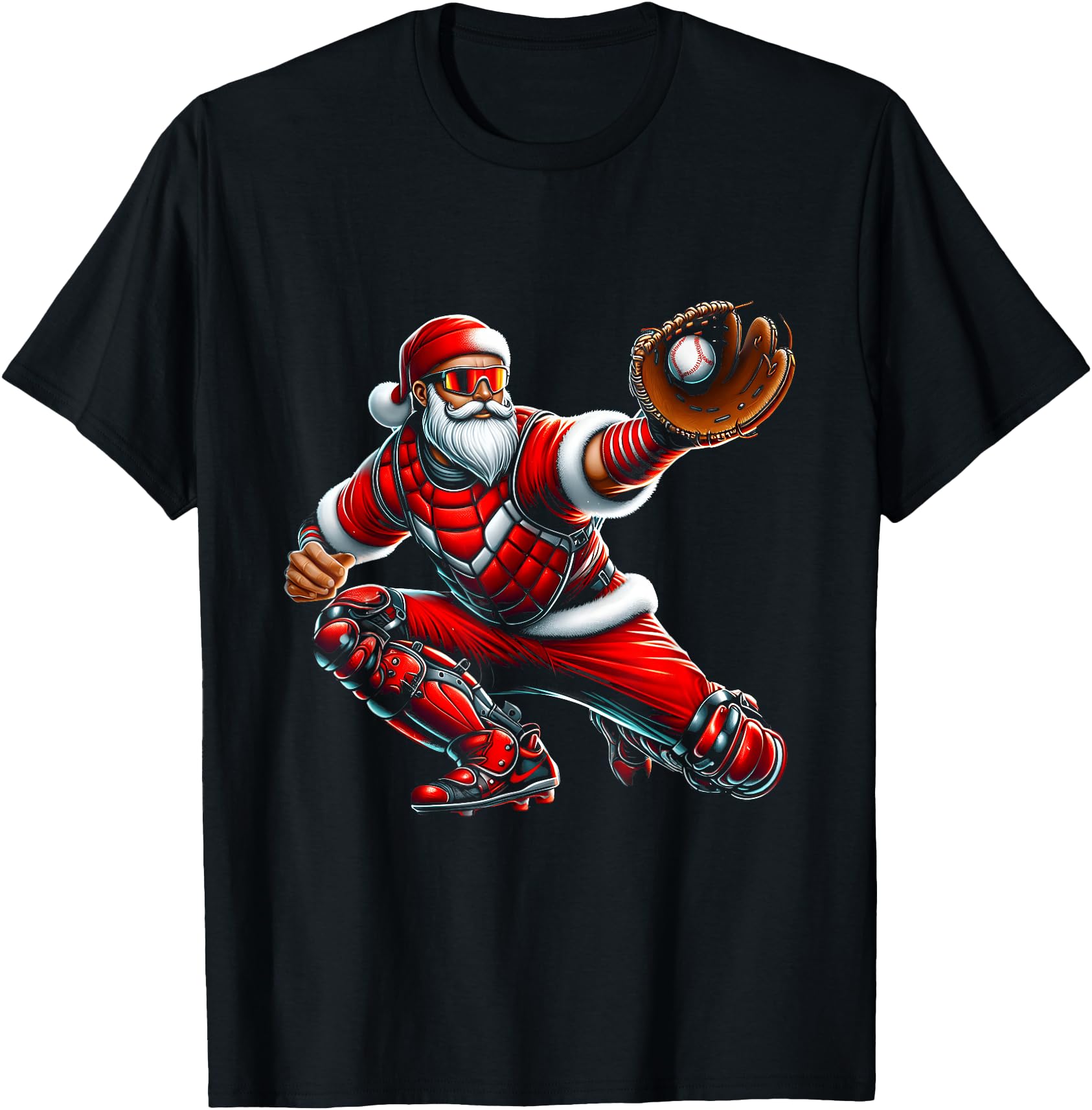 Santa Playing Baseball Catcher Merry Christmas Sport Player